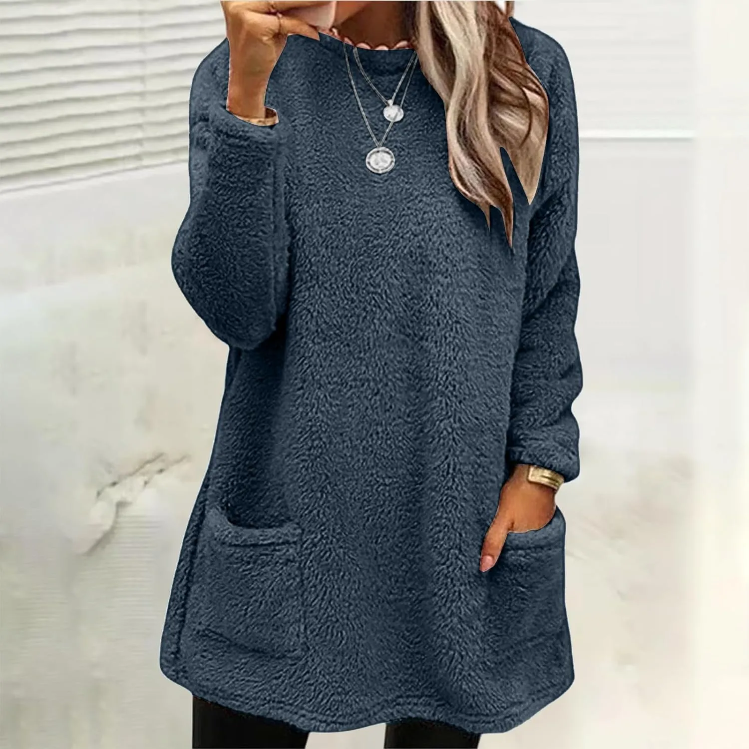 Women's Winter Coats Plus Size Sweaters Cute Tops with Pockets Warm Sweater Tops Trench Pullover Sweaters for Women
