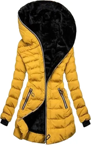 Womens Winter Coats Thicken Fleece Lined Down Jacket Waterproof Faux Fur Hooded Military Jacket Coats