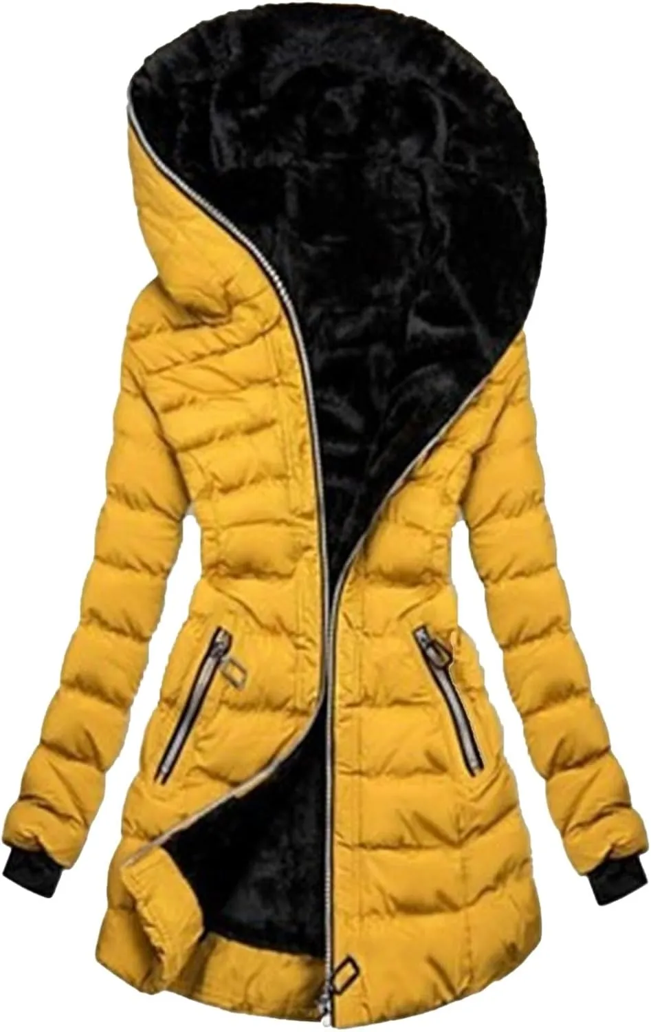 Womens Winter Coats Thicken Fleece Lined Down Jacket Waterproof Faux Fur Hooded Military Jacket Coats