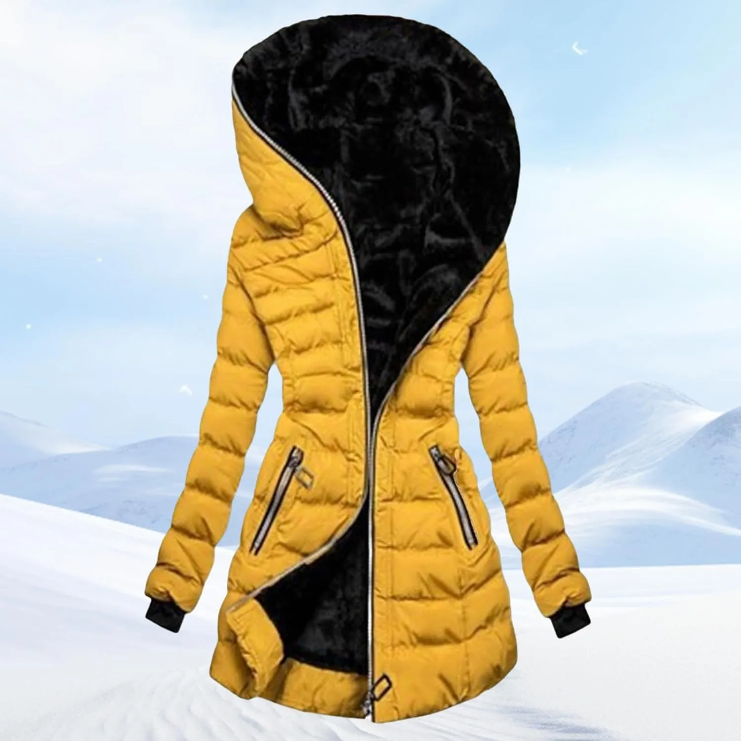 Womens Winter Coats Thicken Fleece Lined Down Jacket Waterproof Faux Fur Hooded Military Jacket Coats