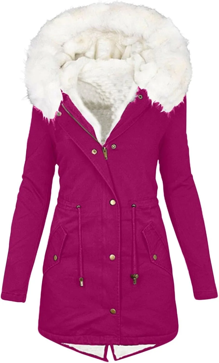 Womens Winter Coats Warm Hooded Sherpa Lined Parkas Jacket Thick Fleece Outerwear Faux Fur Plus Size Puffer Down Jackets