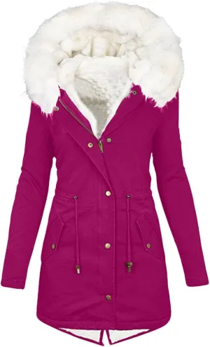 Womens Winter Coats Warm Hooded Sherpa Lined Parkas Jacket Thick Fleece Outerwear Faux Fur Plus Size Puffer Down Jackets