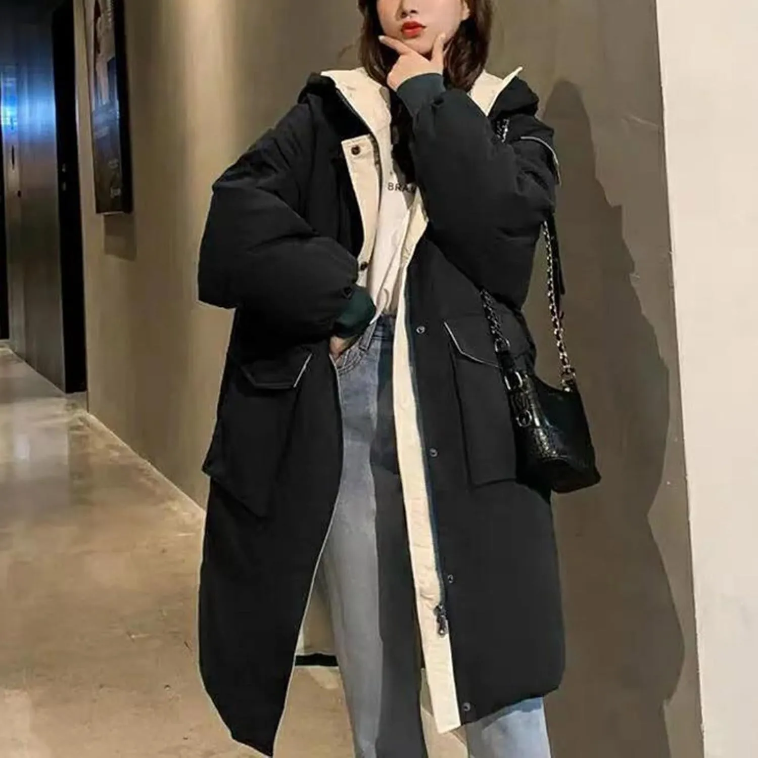 Women's Winter Overcoat Tops Long Jacket with Hood Trench Coat Solid Outwear Long Sleeve Coats with Pockets