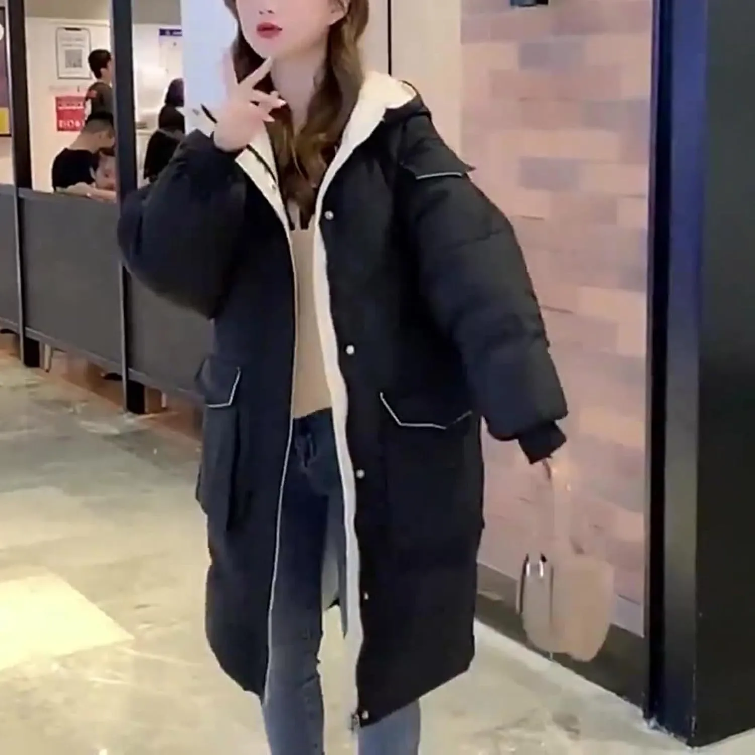 Women's Winter Overcoat Tops Long Jacket with Hood Trench Coat Solid Outwear Long Sleeve Coats with Pockets