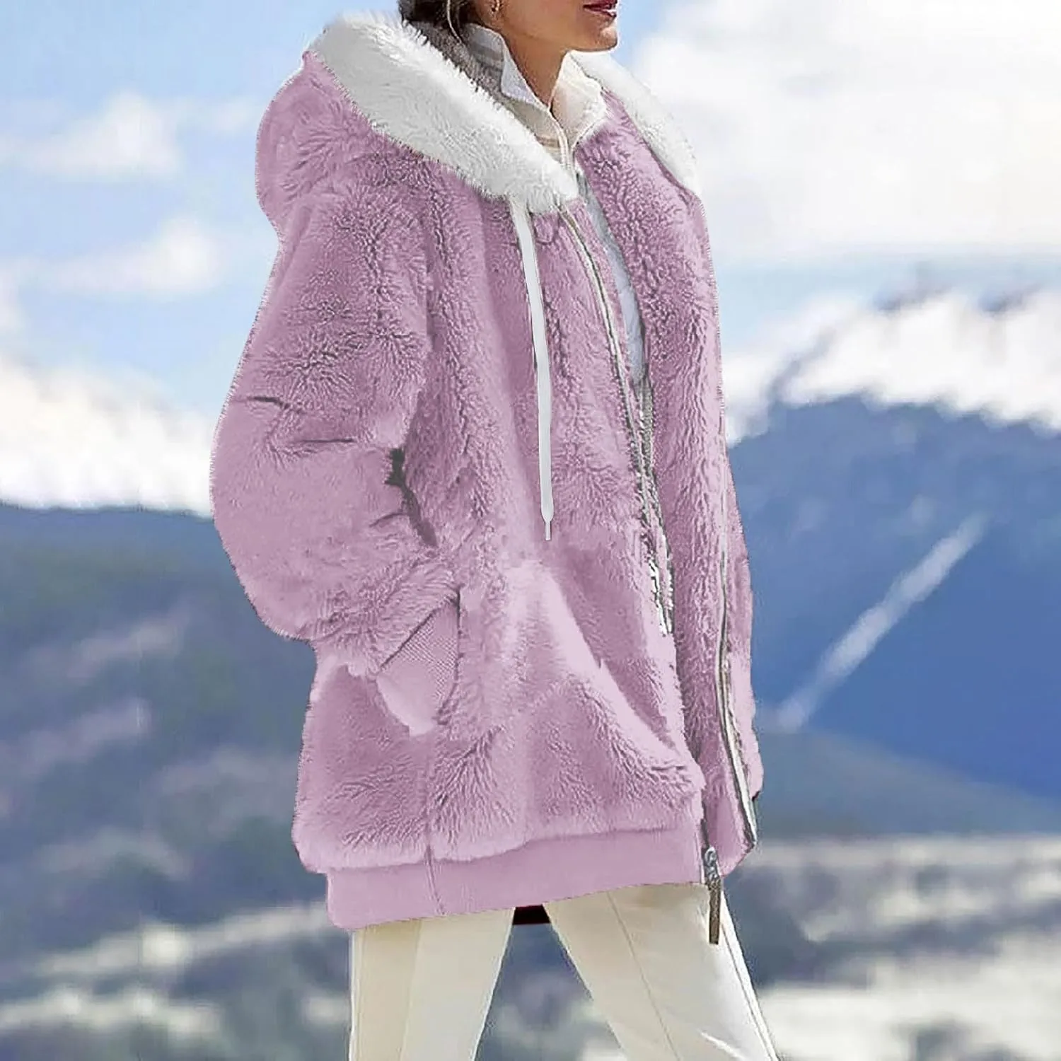 Womens Winter Thick Coat Hooded Zip Casual Outwear Insulated Slim Soft Fleece Jacket with Pocket Daily Outdoor Clothes