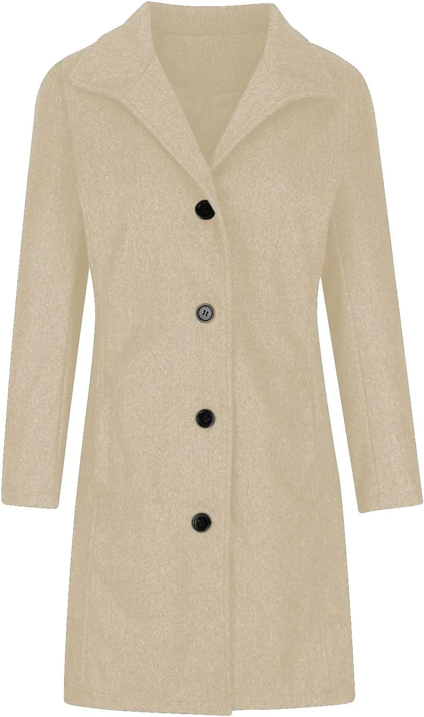 Women's Wool Pea Coat Mid Length Button Down Cardigan Fashion Overcoat Winter Casual Warm Fleece Trench Coat
