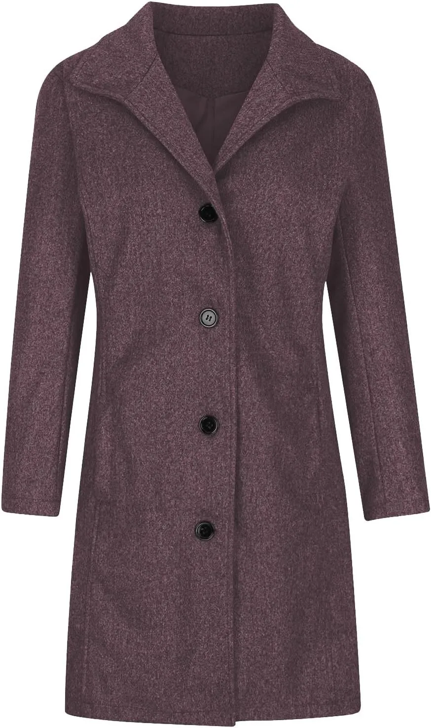 Women's Wool Pea Coat Mid Length Button Down Cardigan Fashion Overcoat Winter Casual Warm Fleece Trench Coat