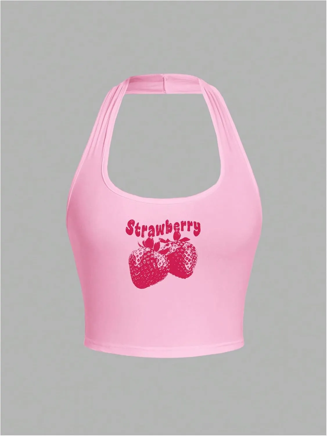 Women's Y2K Halter Tank Top Strawberry Printed Sleeveless Backless Camisole Halter Neck Crop Top