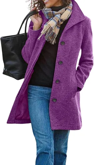 Wool Coats for Women Thicken Trench Coat Mid Long Stand Collar Single Breasted Pea Coat Winter Overcoat Outerwear