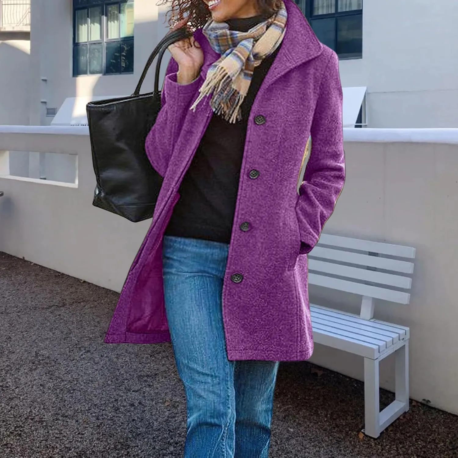 Wool Coats for Women Thicken Trench Coat Mid Long Stand Collar Single Breasted Pea Coat Winter Overcoat Outerwear