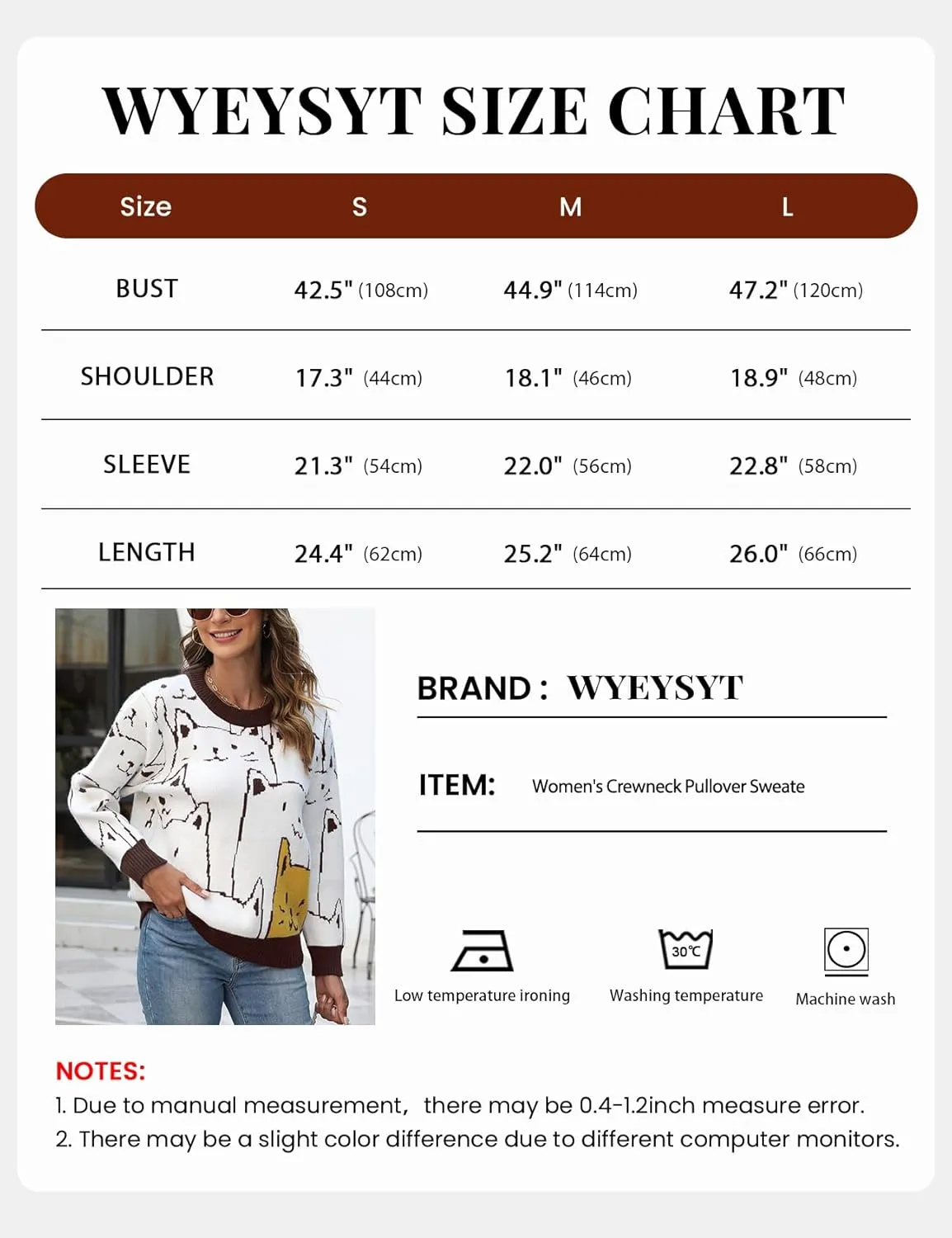 Wyeysyt Cat Sweater for Women Pullover Oversized Crewneck Cable Knit Sweater Cute Kawaii Cartoon Loose Fit Pullover Top