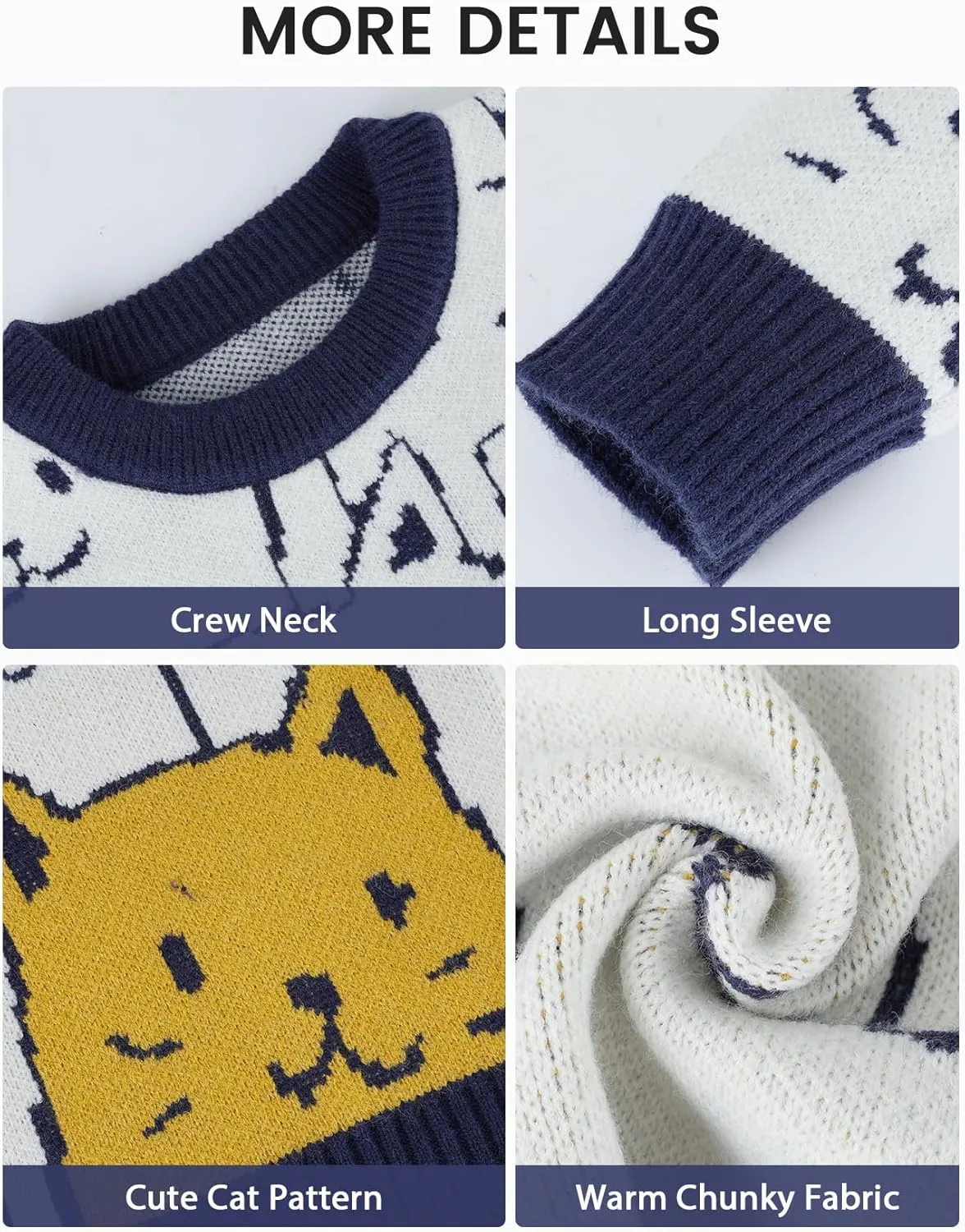 Wyeysyt Cat Sweater for Women Pullover Oversized Crewneck Cable Knit Sweater Cute Kawaii Cartoon Loose Fit Pullover Top