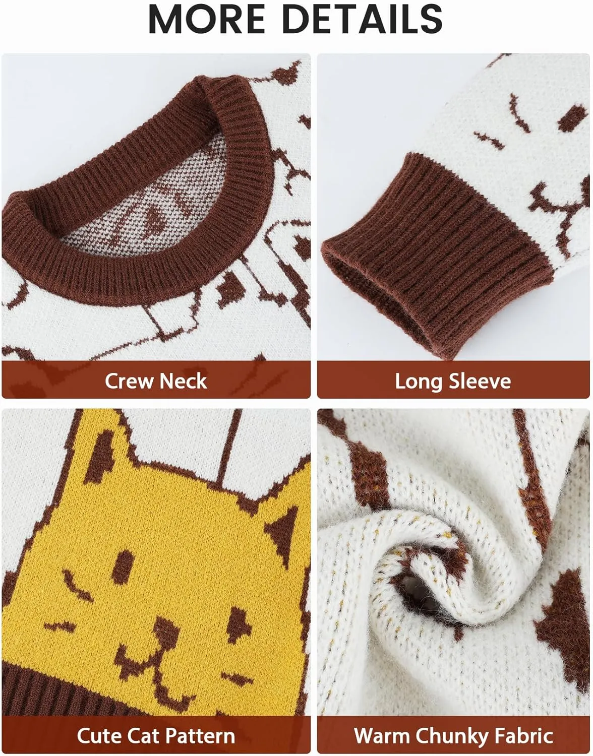 Wyeysyt Cat Sweater for Women Pullover Oversized Crewneck Cable Knit Sweater Cute Kawaii Cartoon Loose Fit Pullover Top
