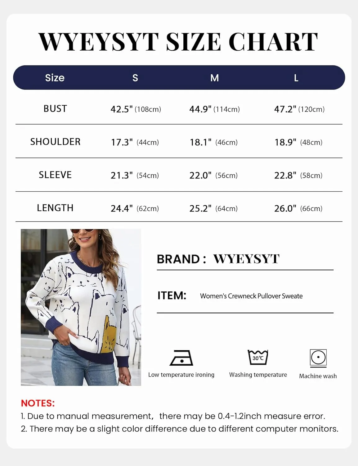 Wyeysyt Cat Sweater for Women Pullover Oversized Crewneck Cable Knit Sweater Cute Kawaii Cartoon Loose Fit Pullover Top