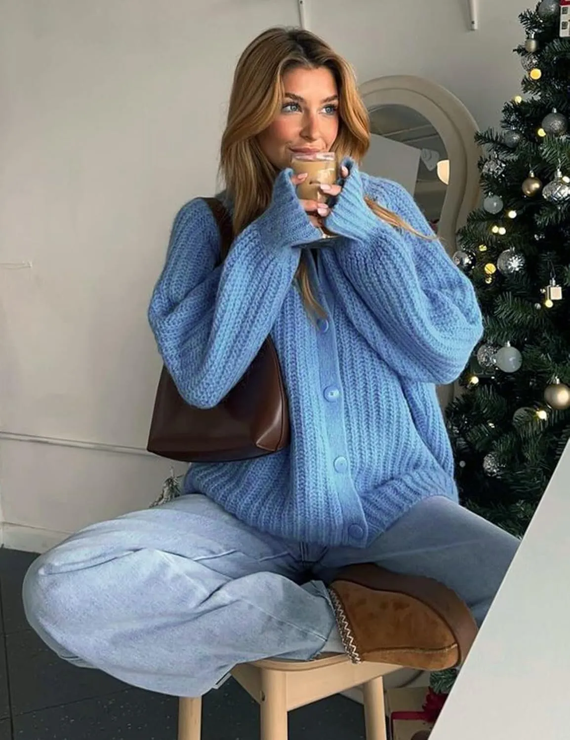Wyeysyt Womens Cardigan Sweater Button Down Long Sleeve Chunky Soft Knit Sweater Fall Open Front Loose Casual Cardigan Coat