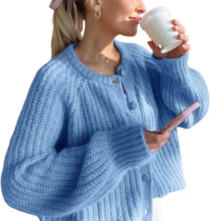 Wyeysyt Womens Cardigan Sweater Button Down Long Sleeve Chunky Soft Knit Sweater Fall Open Front Loose Casual Cardigan Coat