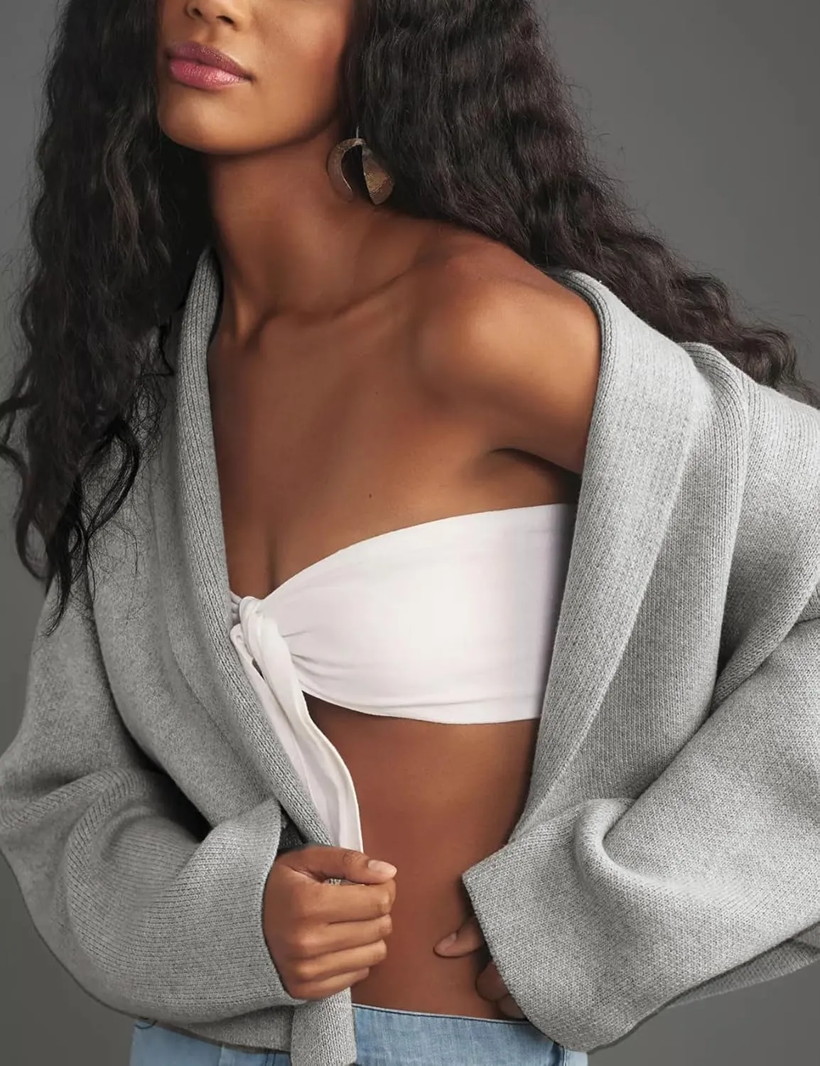 Wyeysyt Womens Cropped Cardigan Sweater Oversized Lapel Shawl Coatigan Chunky Knit Long Sleeve Sweater