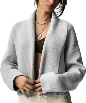 Wyeysyt Womens Cropped Cardigan Sweater Oversized Lapel Shawl Coatigan Chunky Knit Long Sleeve Sweater