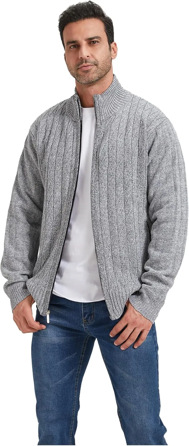 XinYangNi Men's Cardigan Sweaters Knit Zipper Casual Slim Fit Stand Collar with Full Zip and Pockets