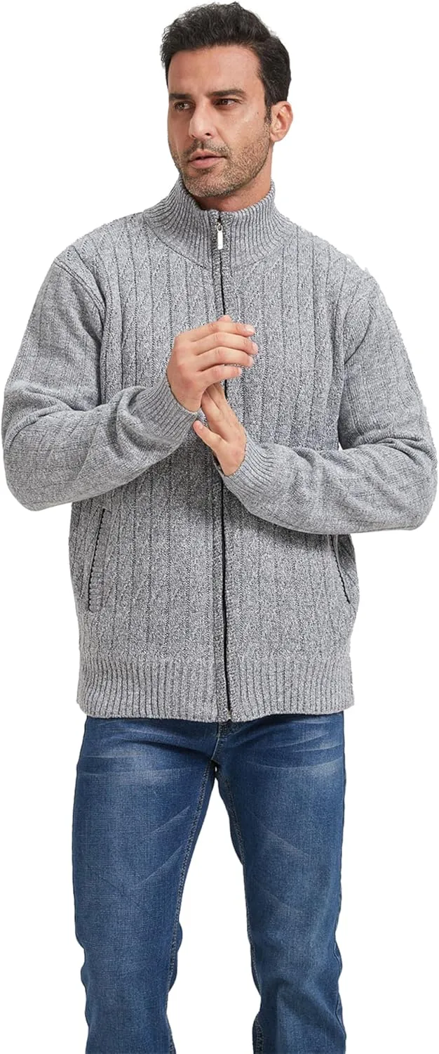 XinYangNi Men's Cardigan Sweaters Knit Zipper Casual Slim Fit Stand Collar with Full Zip and Pockets