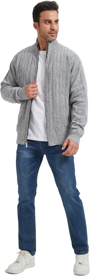 XinYangNi Men's Cardigan Sweaters Knit Zipper Casual Slim Fit Stand Collar with Full Zip and Pockets