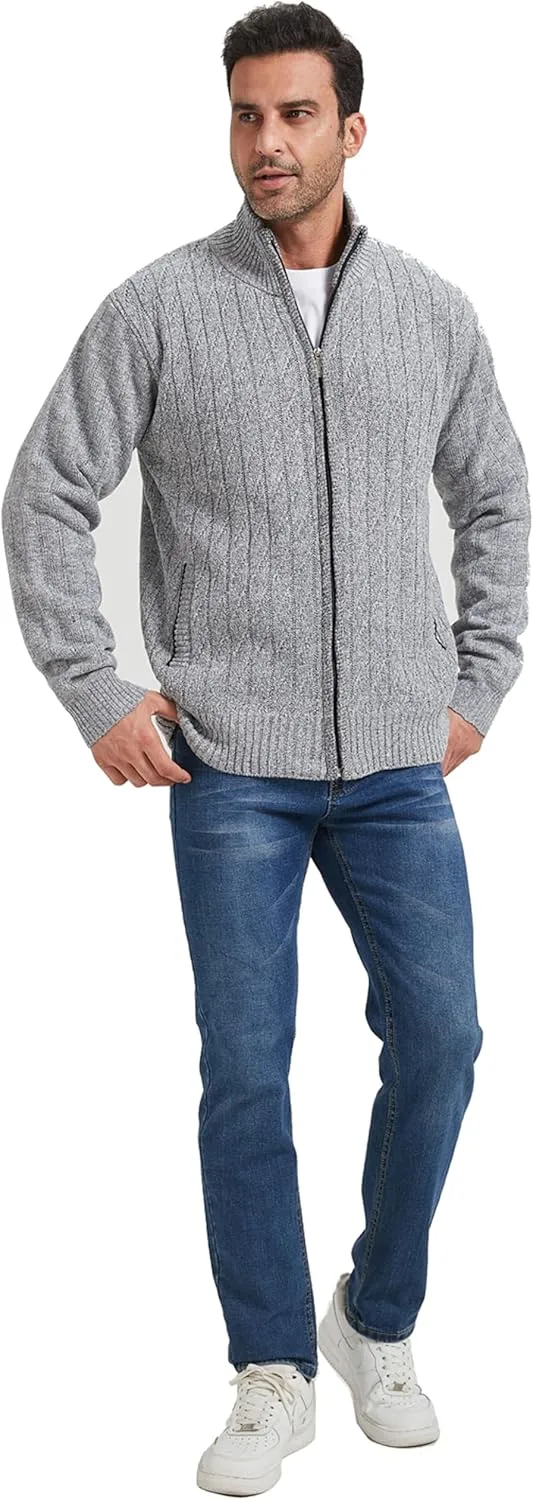 XinYangNi Men's Cardigan Sweaters Knit Zipper Casual Slim Fit Stand Collar with Full Zip and Pockets