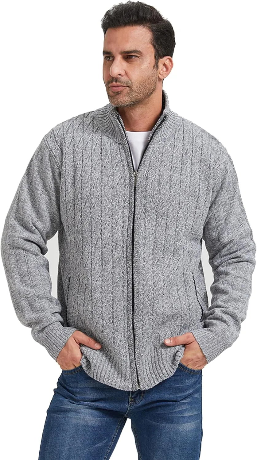 XinYangNi Men's Cardigan Sweaters Knit Zipper Casual Slim Fit Stand Collar with Full Zip and Pockets