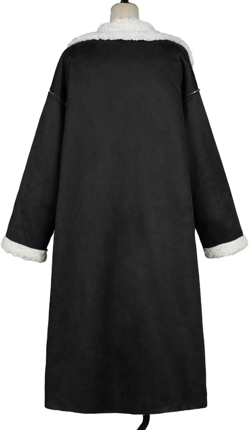 XUNRYAN Womens Trench Coats Maxi Long Thicken Winter Sherpa Fleece Jacket Warm Lapel Peacoat Shearling Parka Overcoat Anorak