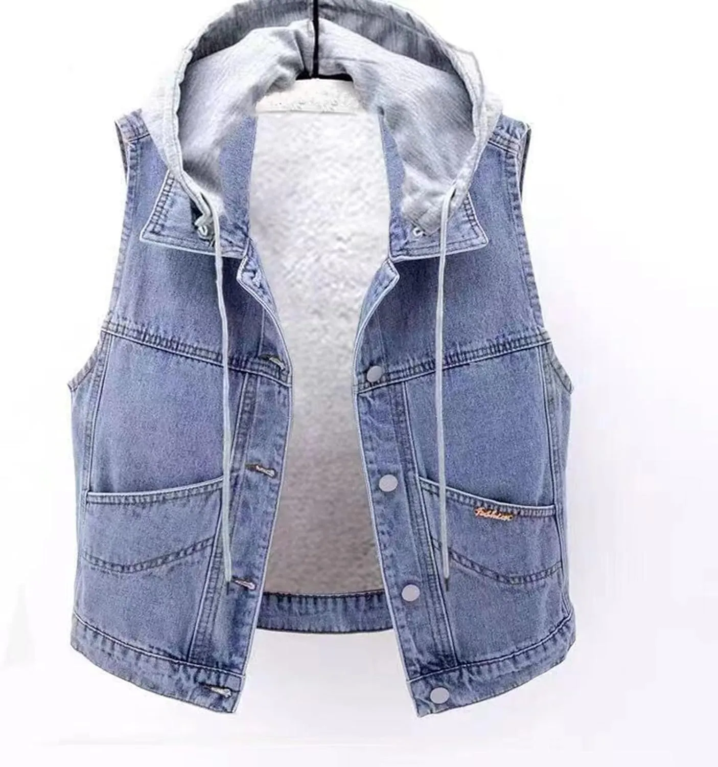 yardsong Women's Sherpa Fleece Lined Denim Vest Button Down Hooded Sleeveless Warm Jean Jacket Casual Comfy Outerwear