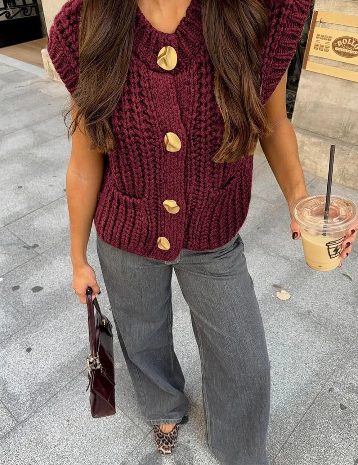 Yimoon Sweater Vest Women Cropped Gold Button Chunky Knit Vest Sleeveless Crop Knit Cardigan