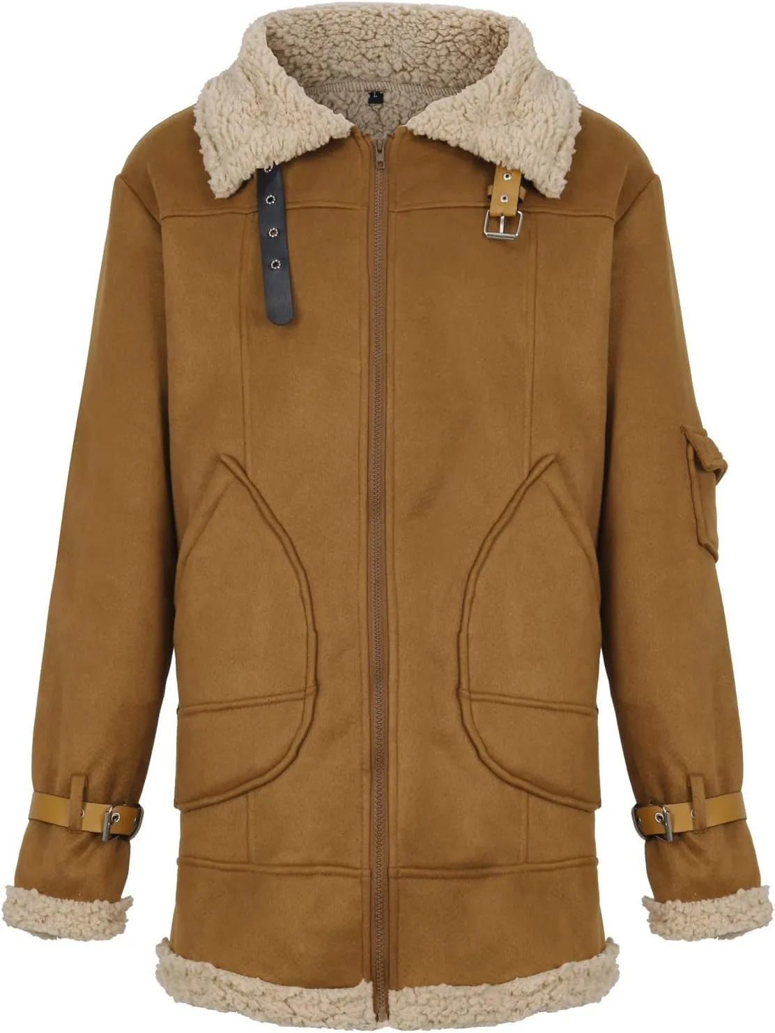 Ymosrh Men's Leather Coats Faux Sherpa Lined Bomber Jacket Winter Warm Turn-Down Collar Coats Jacket, M-5XL