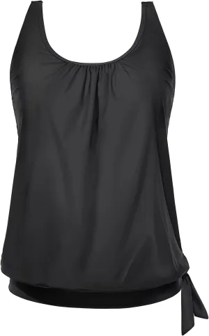 Yonique Women's Blouson Tankini Top - Loose Fit Modest Swim Top