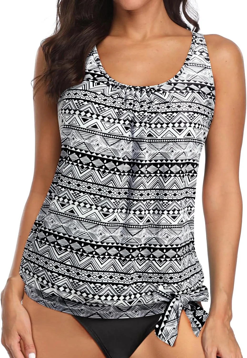 Yonique Women's Blouson Tankini Top - Loose Fit Modest Swim Top