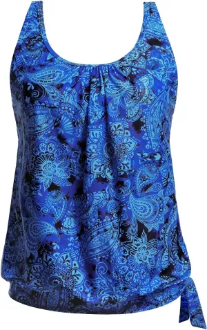 Yonique Women's Blouson Tankini Top - Loose Fit Modest Swim Top