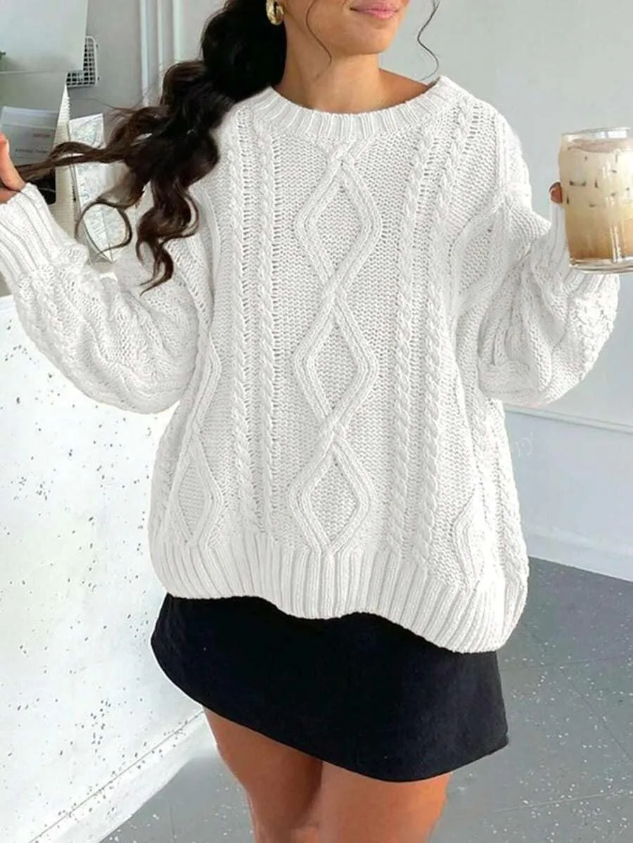 ZAFUL Cable Knit Sweaters for Women Crewneck Casual Knit Pullover Sweater Long Sleeves Jumper Tops