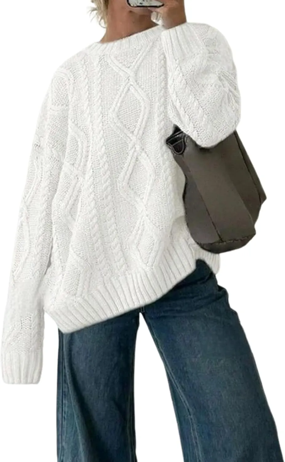 ZAFUL Cable Knit Sweaters for Women Crewneck Casual Knit Pullover Sweater Long Sleeves Jumper Tops