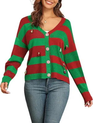 ZAFUL Women's 2024 Ugly Christmas Cardigans Sweater Lightweight Casual Long Sleeve Soft Knitted Open Front Cardigans