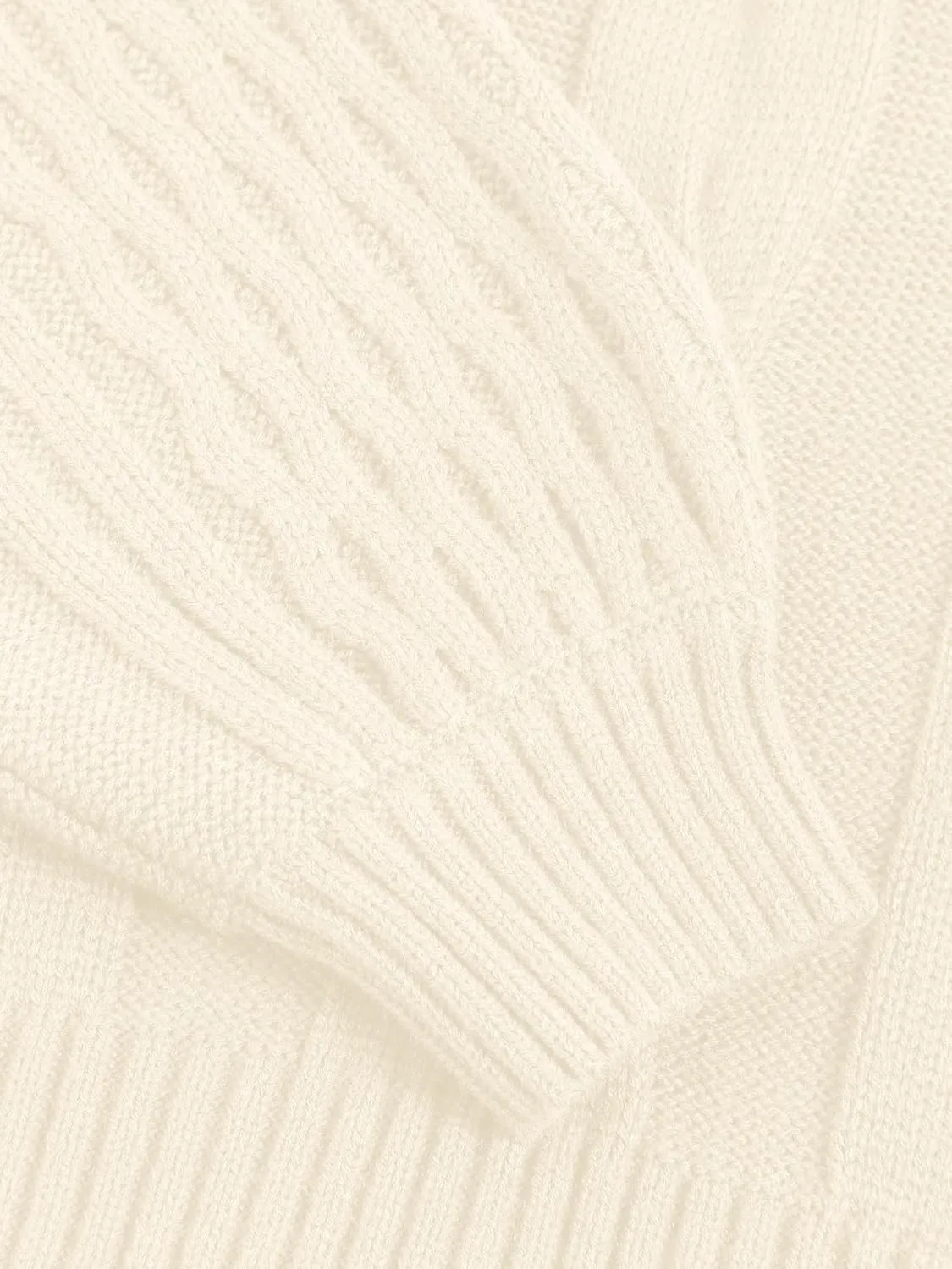 ZAFUL Women's Solid Knit Cable Sweater Casual Long Lantern Sleeve Pullover Crew Neck Knitted Tops