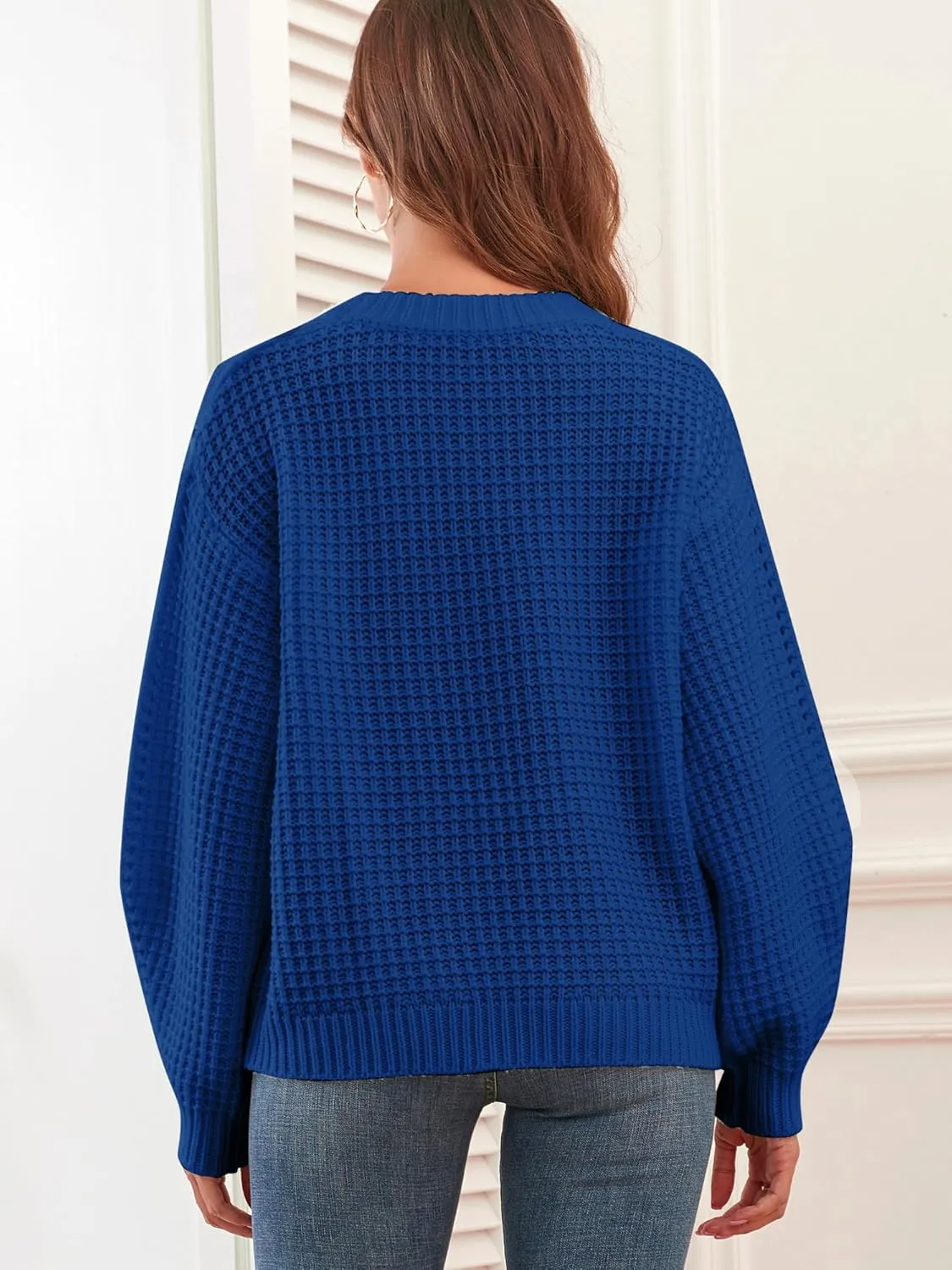 ZAFUL Womens Sweater Cable Knit Oversized Sweaters Crewneck Long Sleeves Casual Knit Pullover Tops