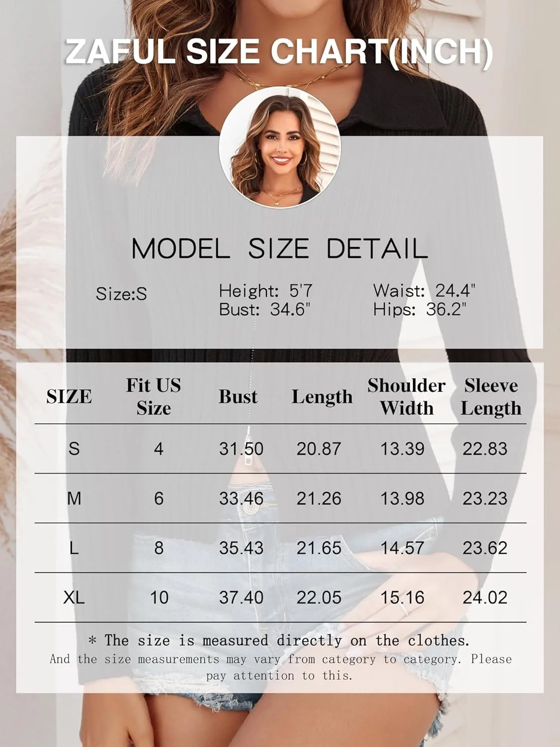 ZAFUL Women's Zip Up Sweater Long Sleeve Polo V Neck Ribbed Knit Slim Cropped Sweater Pullover Jumper Tops