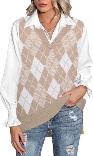 Zeagoo Sweater Vest Women Sleeveless V Neck Oversized Pullover Knitted Tops 2024 Fall Outfits