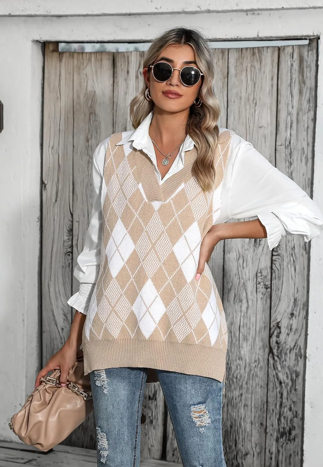Zeagoo Sweater Vest Women Sleeveless V Neck Oversized Pullover Knitted Tops 2024 Fall Outfits