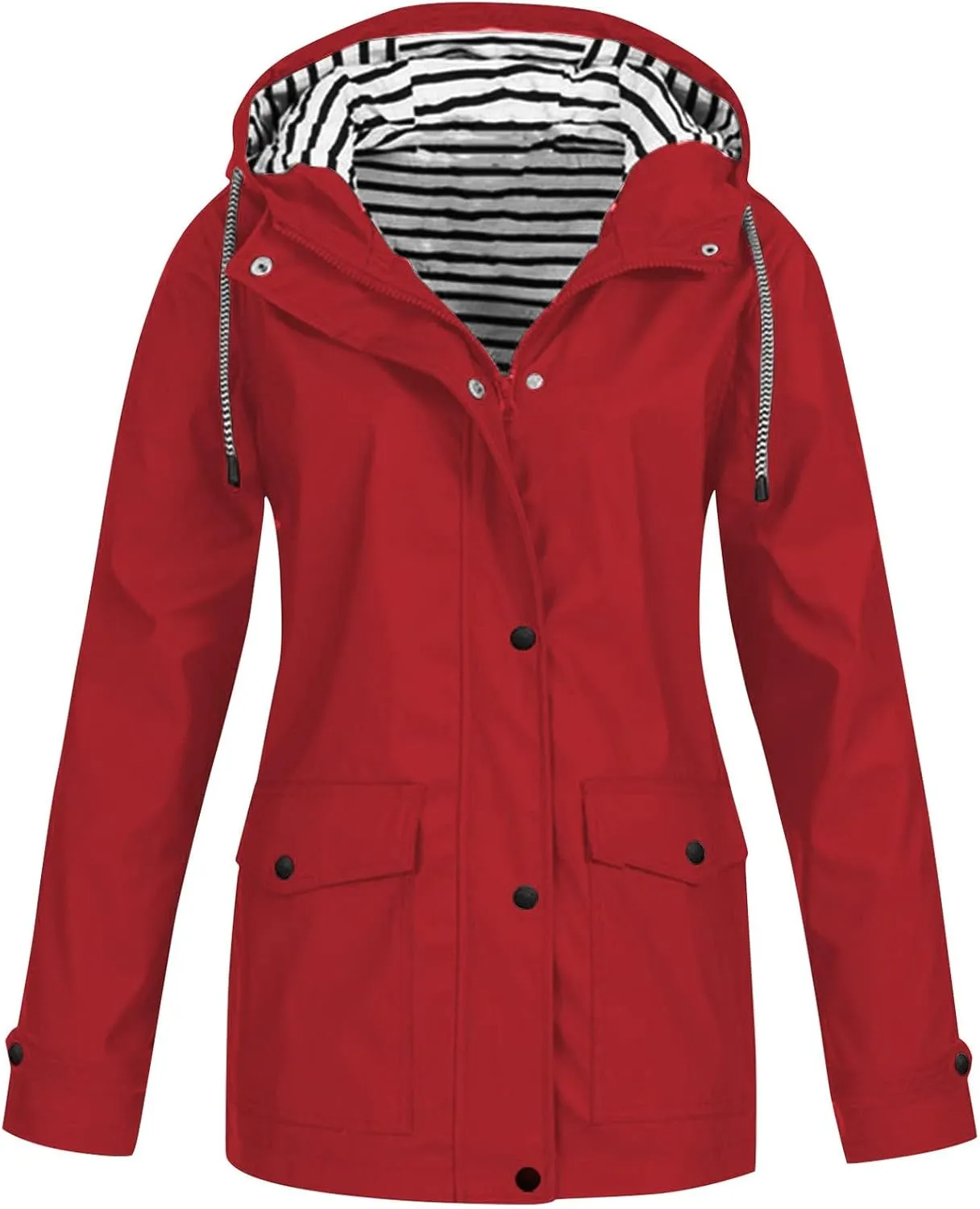 ZEFOTIM Rain Jacket Women with Hood Waterproof Lightweight Casual Raincoat Zip Up Hiking Jackets with Pockets Clothes