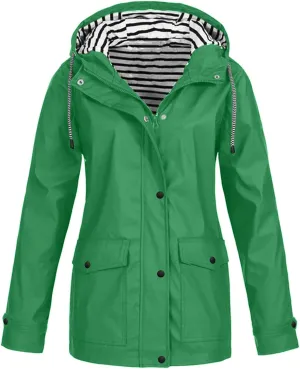 ZEFOTIM Rain Jacket Women with Hood Waterproof Lightweight Casual Raincoat Zip Up Hiking Jackets with Pockets Clothes