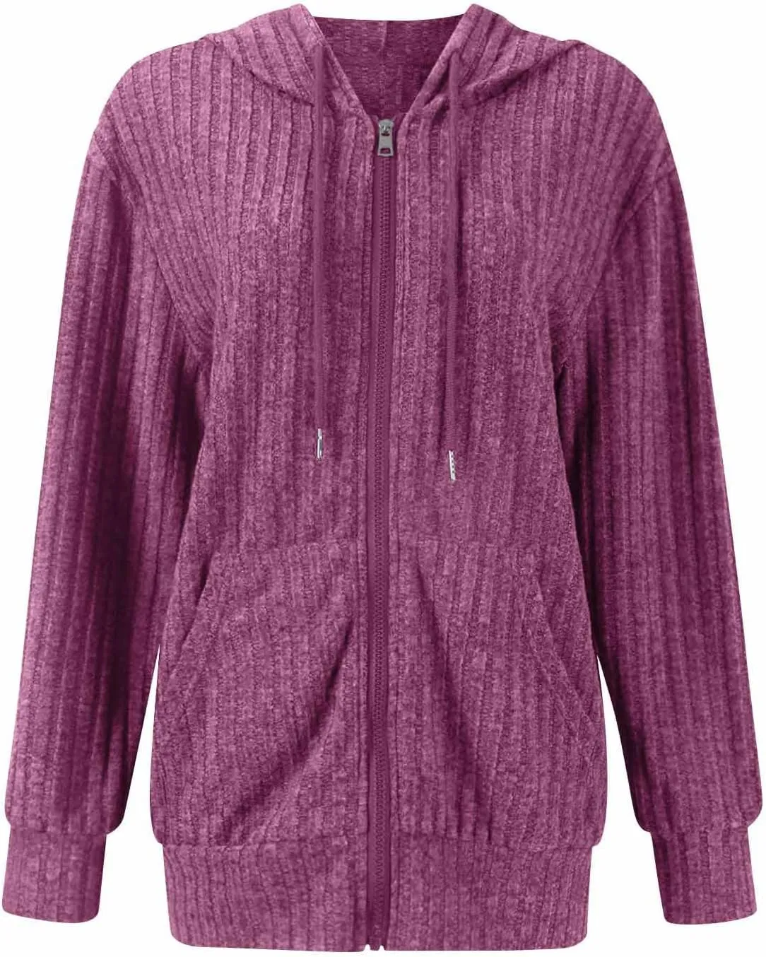 Zip Up Hoodie Women Lightweight Ribbed Knit Sweater Hoodie Cozy Long Sleeve Sweater Tops Fall Sweater with Pocket