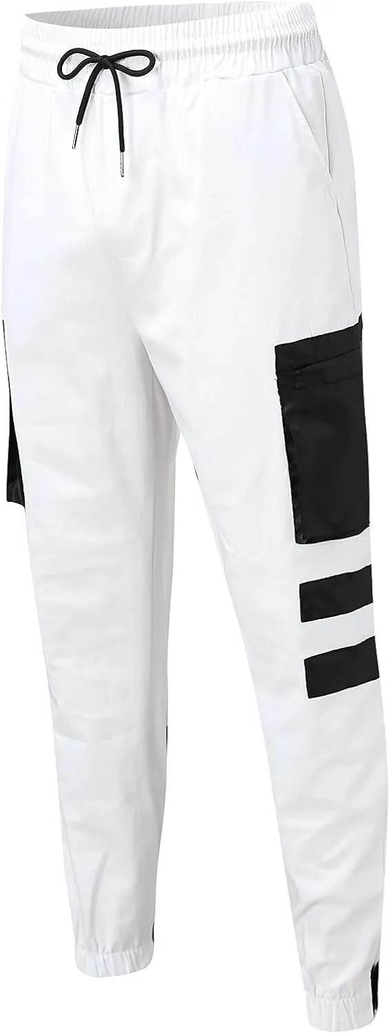 ZYXTIM Sweat Pants for Man Slim Fit Pencil Tapered Cuff Stripes Color Block Jogger Trousers with Pockets