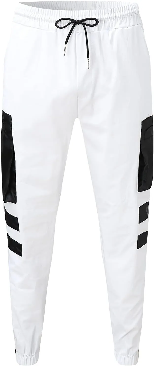ZYXTIM Sweat Pants for Man Slim Fit Pencil Tapered Cuff Stripes Color Block Jogger Trousers with Pockets