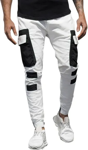ZYXTIM Sweat Pants for Man Slim Fit Pencil Tapered Cuff Stripes Color Block Jogger Trousers with Pockets